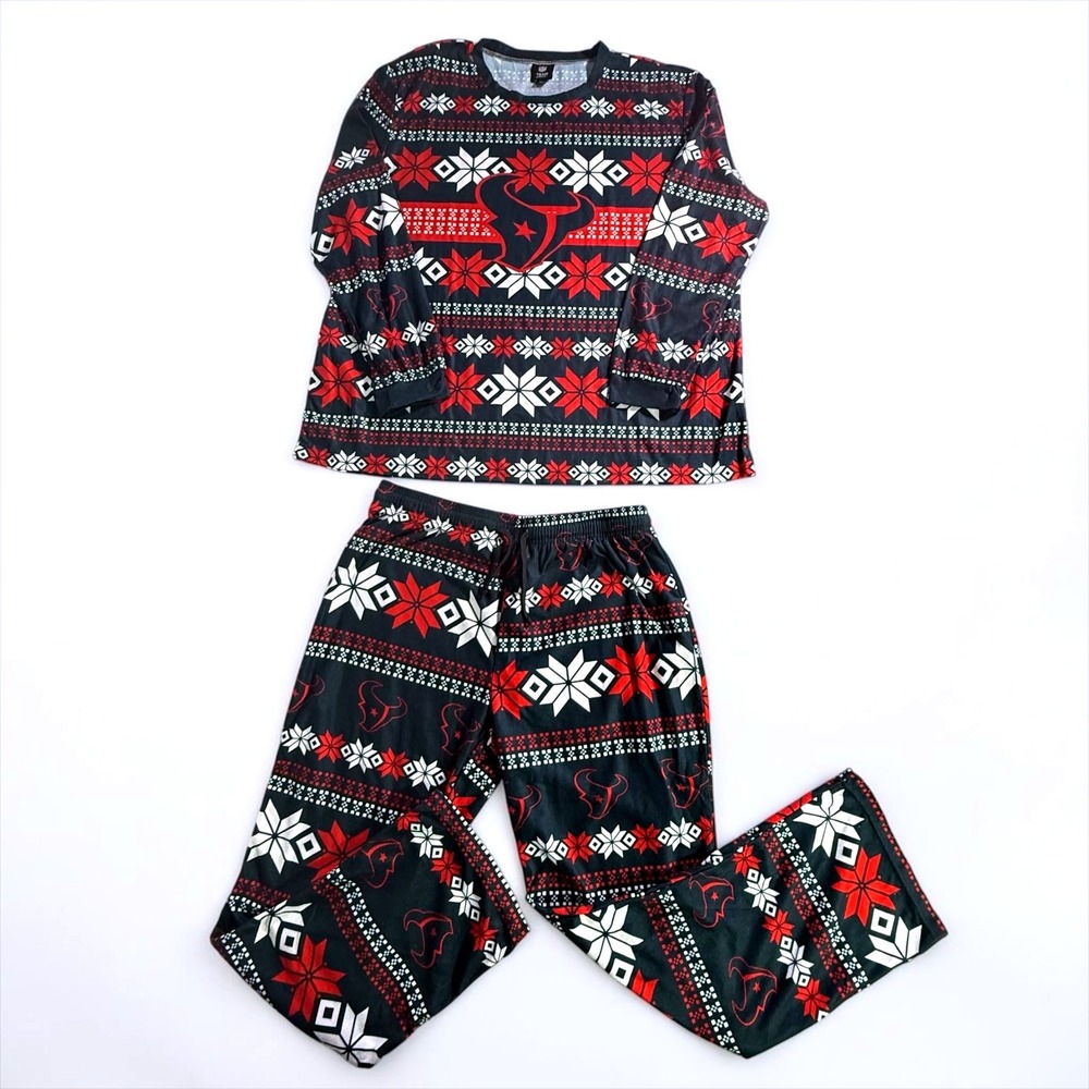 NFL Houston Texans Womens 2XL Pajama Set Fair Isle Holiday Sleepwear 2 Piece‎